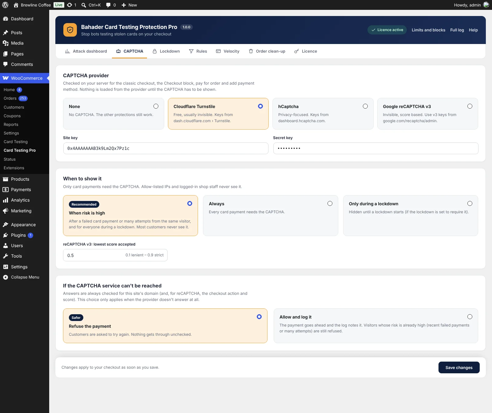 Bahader Card Testing Protection Pro: CAPTCHA