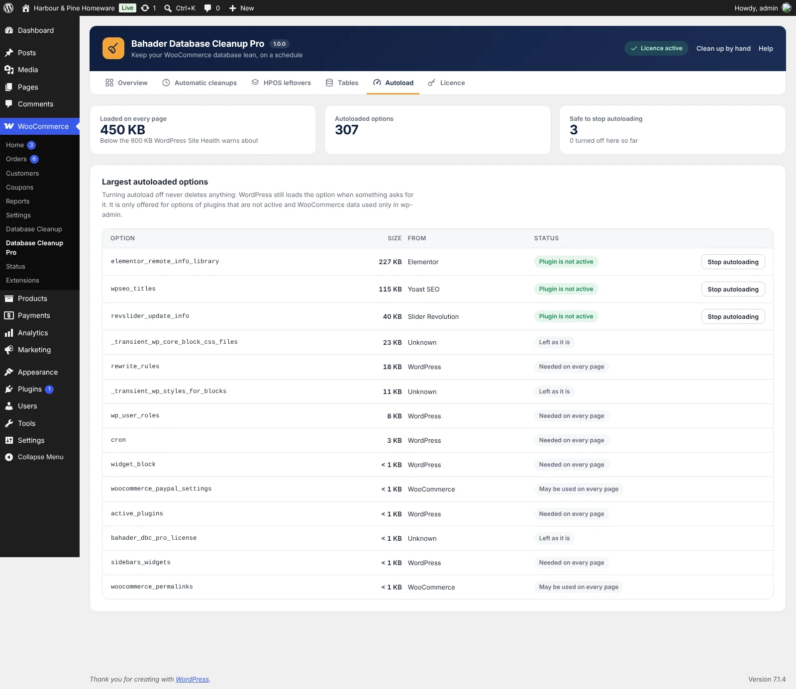 Bahader Database Cleanup Pro: Autoload audit