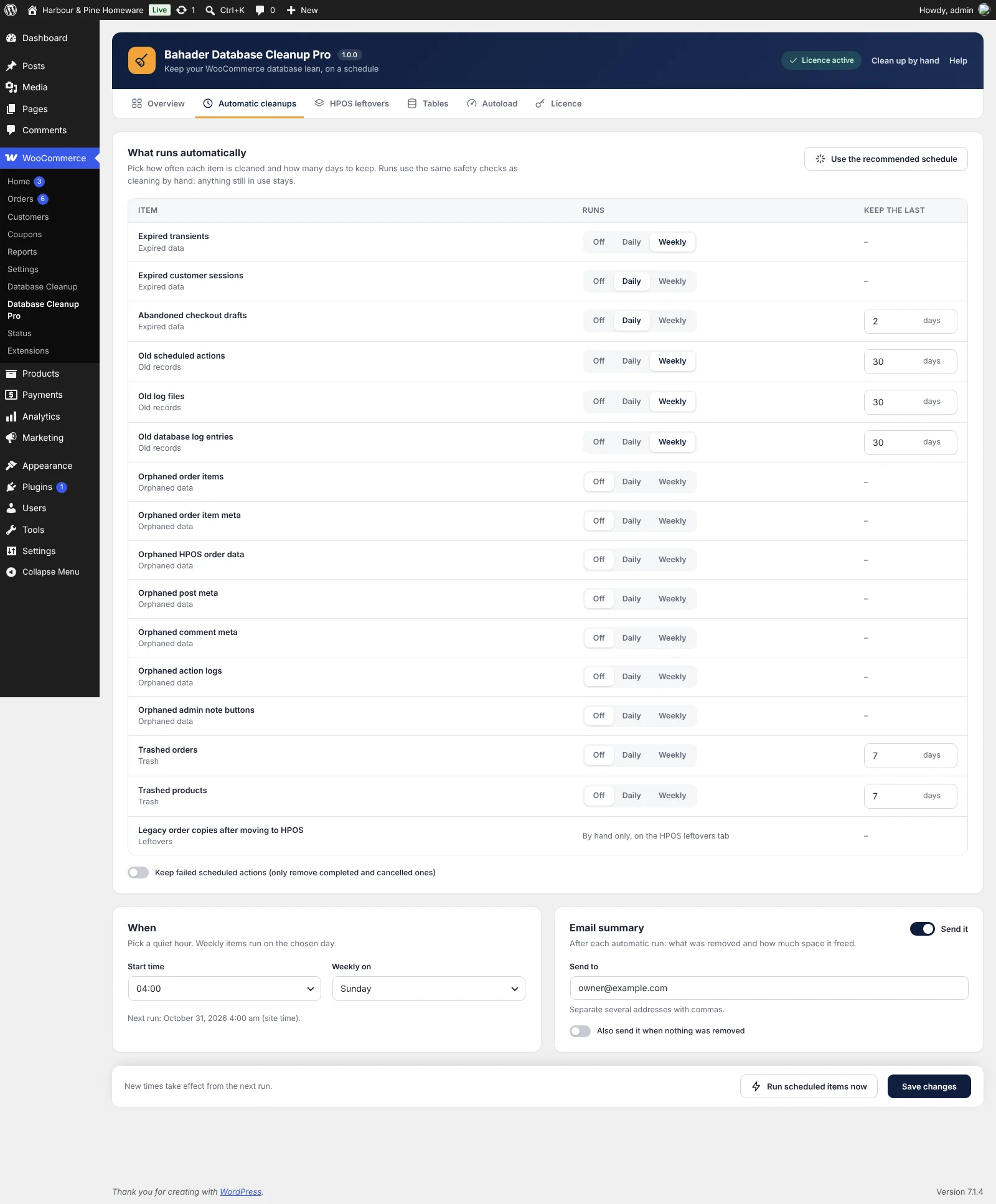 Bahader Database Cleanup Pro: Automatic cleanups