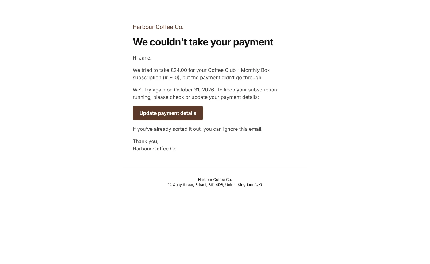 Bahader Subscription Payment Recovery: Customer email