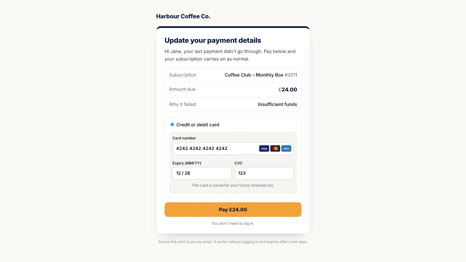 Bahader Subscription Payment Recovery Pro: Payment page without login